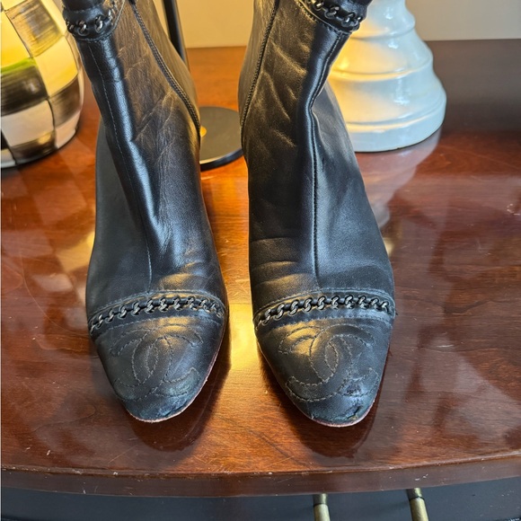 CHANEL Black Leather Ankle Booties - Picture 1 of 12